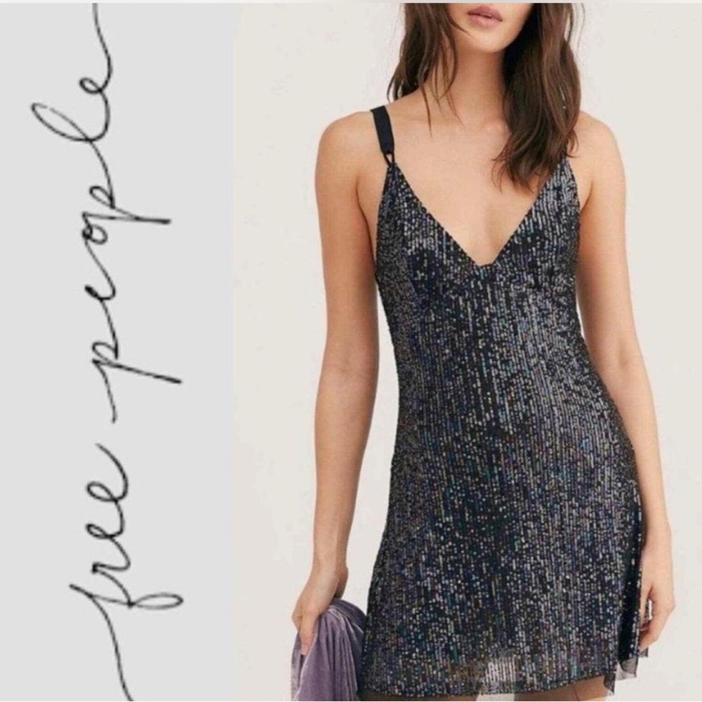 Anthropologie Black Sequin Mini Dress